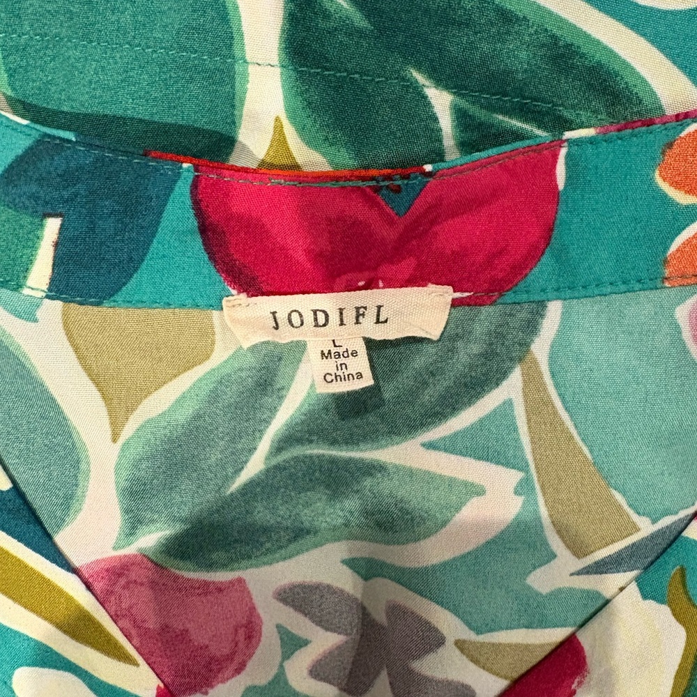 JODIFL Teal and Pink Floral Top